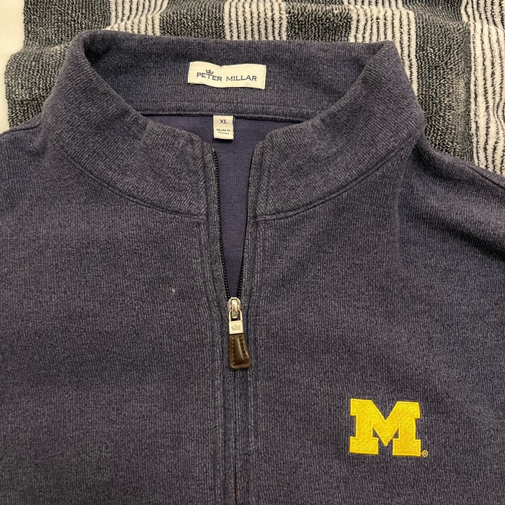 Michigan Peter Millar Blue Quarter-Zip with logo (XL)